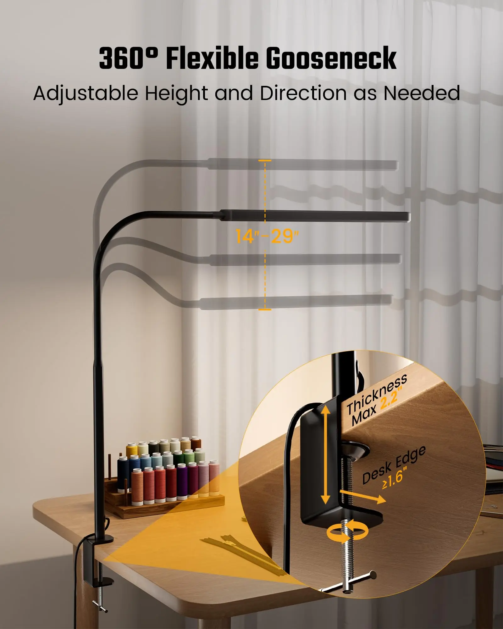 EYEBOSS Clip-On LED Desk Lamp Clamp Adjustable home reading book Lamp with 3 Color,Smart 10 Levels Brightness,Flexible Gooseneck,Dimmable rechargeable USB ,Drawing,college Dorm Room,Lights use Eye Caring,desktop office Accessory adapter dazuma lighting