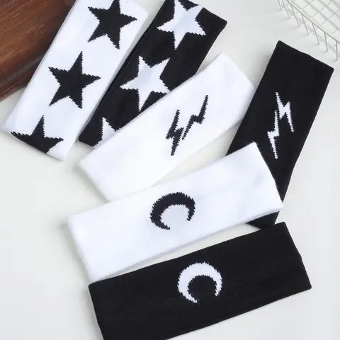 6pcs Autumn Winter Thin Knitted Moon Star Lightning Hair Bows Set, Casual Daily Wear, Sports Yoga, Elastic Sweat Absorbent Headbands, Headbands Women, Elastic Fashion Headbands, Hairbands