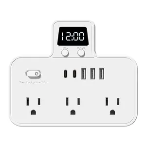 Smart Power Outlet, Wall Socket Extender, Power Outlets Strip, 6 Outlets & 3 USB Ports Digital Clock Display Power Outlet, Essential for Home Office Travel