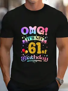 100% Cotton OMG It's My 61st Birthday Funny 61 Years Old Birthday T-Shirt Women's Men's Graphic Tee Crew Neck summer vacation Tops