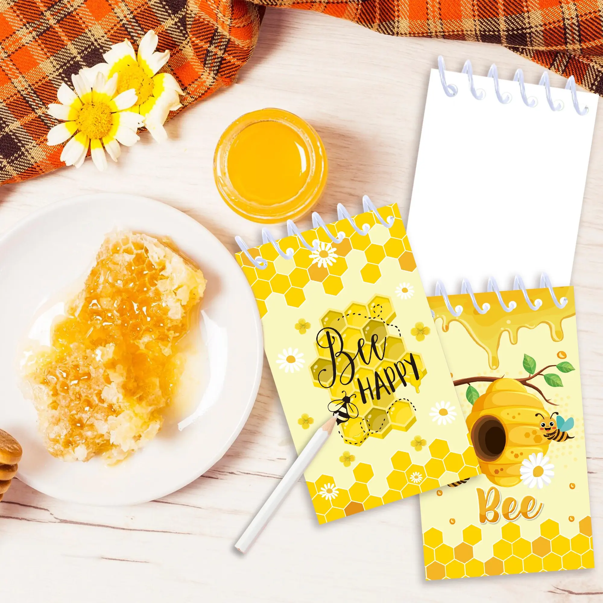 8-Pack Bee Hive Flower Coil Notebook, Vertical Tear-Off Portable Pocket Memo Book, Student Carry-On Paper Notepad, Compact Design