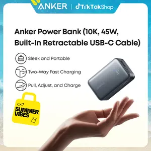 #SummerVibes Anker Nano 10,000mAh Compact Power Bank with Retractable Cable and 45W Fast Charging, Travel-Ready and Pocket-Friendly, On-the-Go Charging for iPhone 17/16, iPad, Galaxy, Pixel, and More (Buy and Get Stickers) summervibes