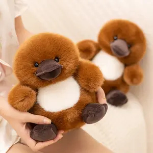 Cute Fluffy Brown Platypus Plush Stuffed Animal, Soft Sitting Duck-Bill Platypus Throw Pillow, Kawaii Wildlife Decorative Plushie for Sofa Bedroom Nursery Home Decor, Gift for Animal Plush Collectors