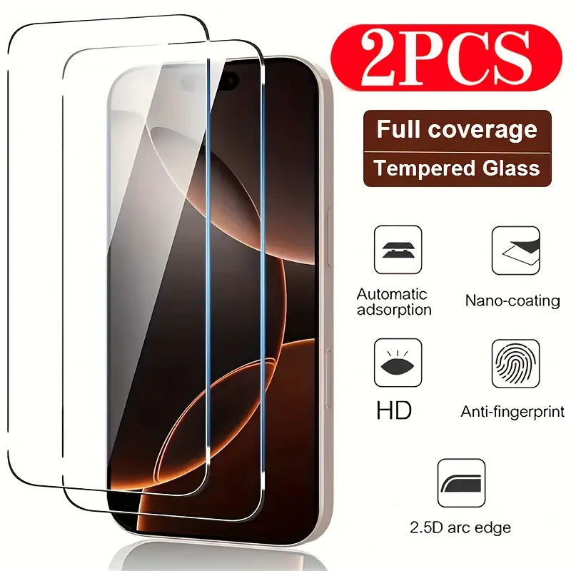 2 Sheets of High-Definition Tempered Glass Screen Protector for Apple 17/17 Pro/17 Air Full Screen 17 Pro Max Phone Tempered Glass Screen Protector 16E/16 Pro/16 Pro Max Full Coverage 15/15 Pro/14/14 Plus/13/13 Pro Max/12/12 Pro/11 Pro Max/XS