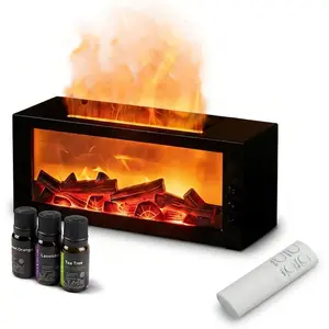 Flame Aroma Diffuser with 3 Essential Oils Included, Remote Control Scent Diffuser, 300ml Quiet Humidifier, Household Desktop Fragrance Machine, Home Bedroom Decoration, Ideal Gift Choice for Ladies
