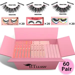 60 Pairs Cat Eye False Eyelashes with Box, Eyelash Extension, Cosmetic False Lashes