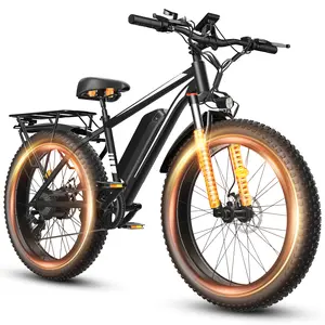 EB26 1000W Powerful Electric Scooter, 26×4 inch snow tire,48V 15AH Battery, Max 28.6MPH Speed, Iron Frame with Front Suspension & 54.6V 2A Charger Dual Seat outdoorfun bike to hybrid