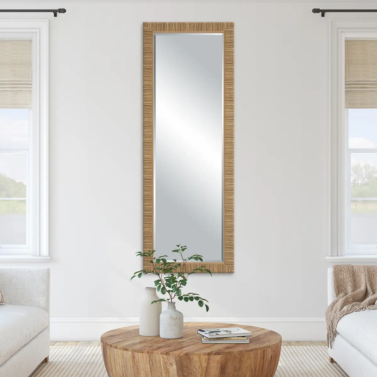 212 Main Natural Rattan Weave Rectangle Mirror - 25x35x2 in, Natural Look, Moisture Resistant Coastal Vibe Home Decor Accent for Living Spaces, Bathroom, Adds Warmth and Texture