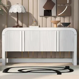 [Bellemave] 62.2-Inch Wave-Pattern Console Table with 4 Doors and Adjustable Shelf,Curved design Sofa Table Behind Couch,Rustic Narrow Entryway Table for Living Room, Foyer and Hallway