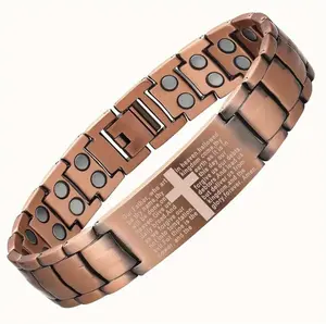 Men's Solid Copper Magnetic Therapy Bracelet, Ultra-Strong Magnetic Cross Bracelet, Adjustable Links, Perfect for Everyday Wear or as a Gift for Dad or Your Boyfriend (Halloween/Thanksgiving) — Durable Men's Magnetic Therapy Bracelet
