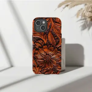 Western Tooled Leather Case | Faux Floral Carved Rustic Cover for IP Phone 16 15 14 13 12 11 Pro Max Plus X XR 8 7