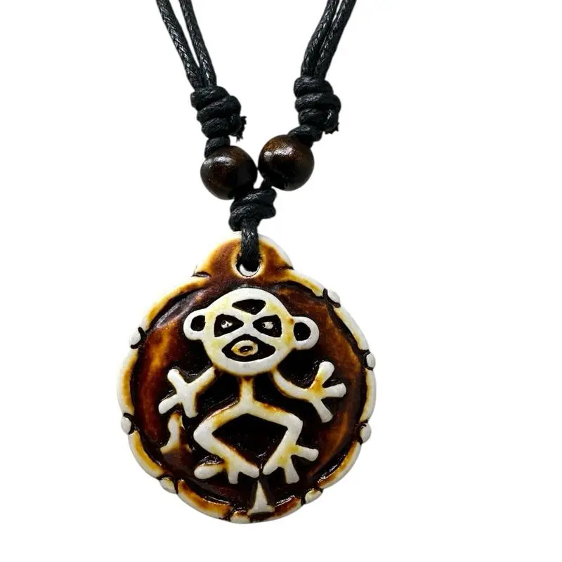 Viral Punch Baby Monkey Inspired Necklace – Taino Monkey Symbol Engraved Resin Pendant – Adjustable Cord – Spiritual Protection Amulet Jewelry Boho Style Beaded Boho Style Beaded Cuban Rope Chain
