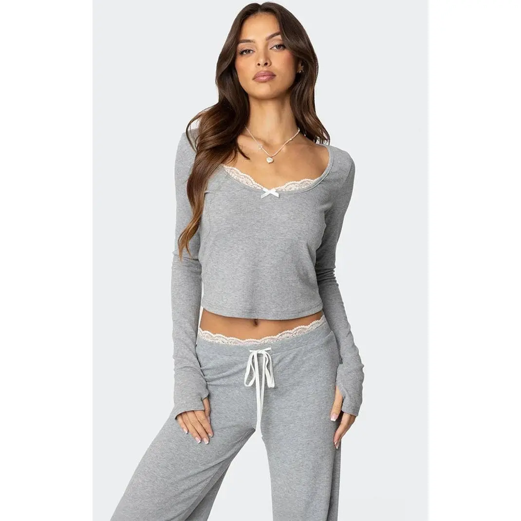 Edikted Women's Peekaboo Lace Long Sleeve Top