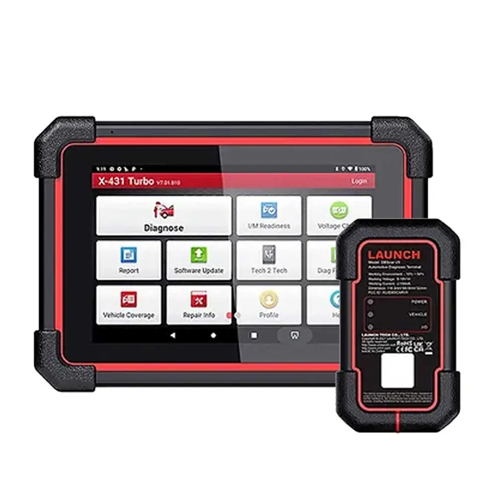 Launch X-431 TURBO III Automotive Diagnostic Tool - 8 inch Android OS Tablet, Wi-Fi, Bluetooth, IMMO Functions, Auto VIN Detection, Asian-European Coverage, Battery Tester, Power Adapter, Repair Aid, Code Assist Tools
