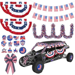 23 count 4th of July Parade  Decorations 250th Anniversary Independence Day Golf Decorations Red Blue White Patriotic Parade Utv Decor Tinsel Garland Bow Stickers for Cart UTV ATV