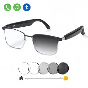 Bluetooth audio smart glasses with photochromic lenses that darken in sunlight, metal frame, surround sound and Wireless microphone Wearable