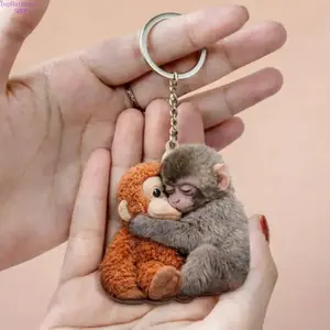 Hugging Monkey Keychains - Cute Animal Print Key Ring, Lightweight Bag Charm, Thoughtful Gift for Animal Lovers