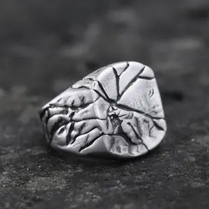 GTHIC Cracked Stone Texture Stainless Steel Ring for Men Women Simple Statement Jewelry Daily Wear