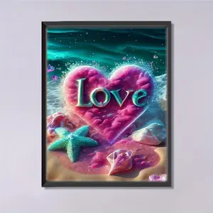 Seaside Love Pattern DIY Diamond Arts Colorful Painting Kit without Frame, DIY 5D Diamond Arts Colorful Painting Kit, Wall Art Decor for Home, Diamond Painting Kits