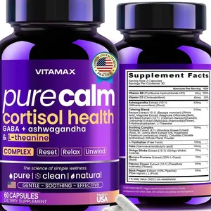 Vitamax Pure Calm Cortisol Supplements for Women - L Theanine, Ashwagandha, GABA for Relaxation, Mood & Stress Support with Ginkgo Biloba, Bacopa Monnieri, 5-HTP – Non-GMO, Made in USA – 60ct