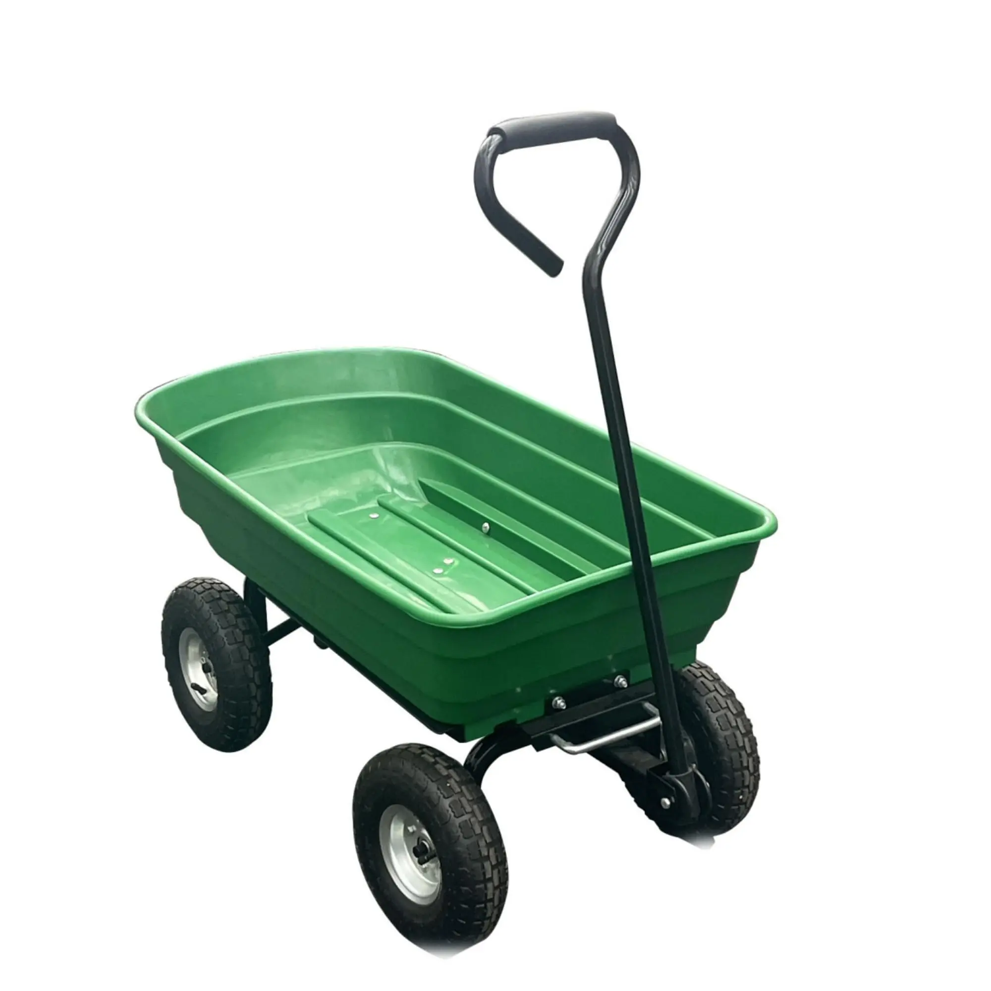 Heavy Duty 4-Wheel Steel Frame Garden Wheelbarrow Cart with Stand - Portable, 600lb High-Capacity Rectangular Bed Outdoor Utility Trolley, 49" Long x 26" Wide, for Home Landscaping
