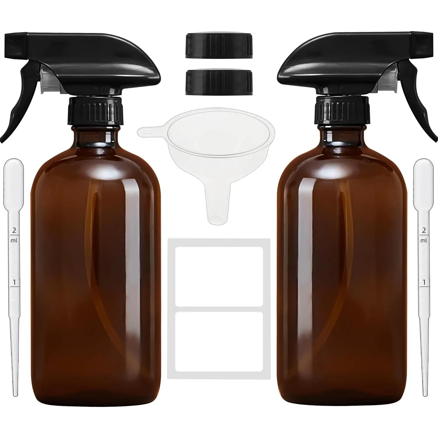 Empty  Glass Spray Bottles with Adjustable Nozzle - Large 16 oz Refillable Bottle is  for Essential Oils, , Cleaning Solutions, Hair Mister - 2 Pack