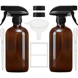 Empty  Glass Spray Bottles with Adjustable Nozzle - Large 16 oz Refillable Bottle is  for Essential Oils, , Cleaning Solutions, Hair Mister - 2 Pack