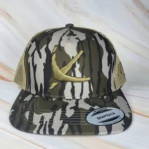 Turkey Tracks Bottomland Camo Trucker Hat – Unisex Embroidered Snapback Hat, Mesh Back Hunting Cap, Outdoor Turkey Hunting Gear, Rustic Woods Style Gift
