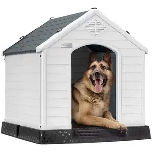 Aunyae Plastic Dog House - Durable PP Material, Easy to Clean, 100% Hygienic, Leakproof, Sloping Roof for Outdoor Use