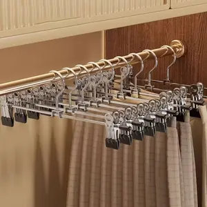 3-Pack Heavy Duty Metal Texture Skirt Pants Hangers with Non-Slip Clips, Slim Space-Saving Wardrobe Organizer - Stainless Steel Sturdy Curved Rod Hangers, Suitable for Dresses, Casual Pants,Trousers Compatible with Wardrobes, Retail Store Displays Hanging
