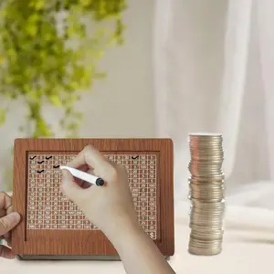 Durable Transparent Brown Wooden $10000 Savings Challenge Box - Unisex Larger Size Cash Vault Kakeibo Money Bank with Counter, Dry Erase Pen, Decorative Room Accessories for Adults, Wedding Gift (Home Supplies)