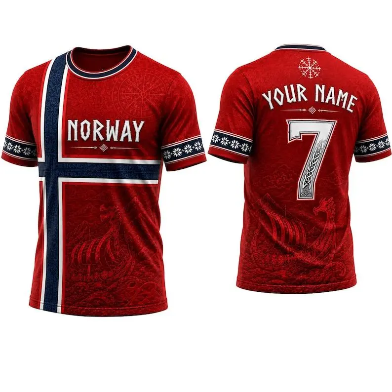 [Hot Today] - Norway Viking Style Soccer Jersey Shirt, Red Custom Name Number Fan Tee