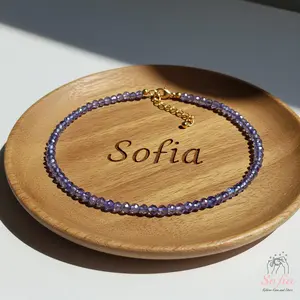 Sofia Natural Tanzanite Dainty Bracelet Light Blue Purple Crystal Braided Minimalist Style for Daily Use Gift for Mother Daughter Wife Adjustable 2 mm Stone