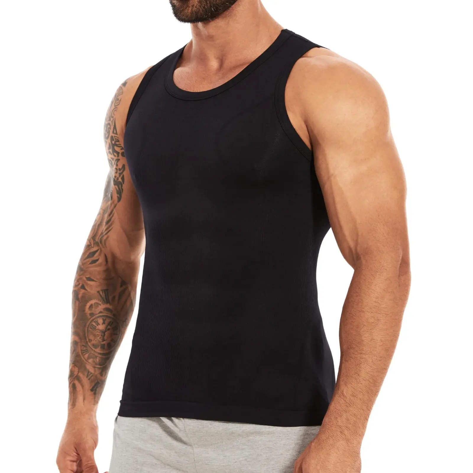 Joyshaper Men's Lightweight Seamless Crew Neck Shapewear Tank Top - Fitted Undershirt with Tummy Control, Gynecomastia Support, Slim Chest, Flatten Loose Skin, Tighten Back Fat, Support Back for Dating