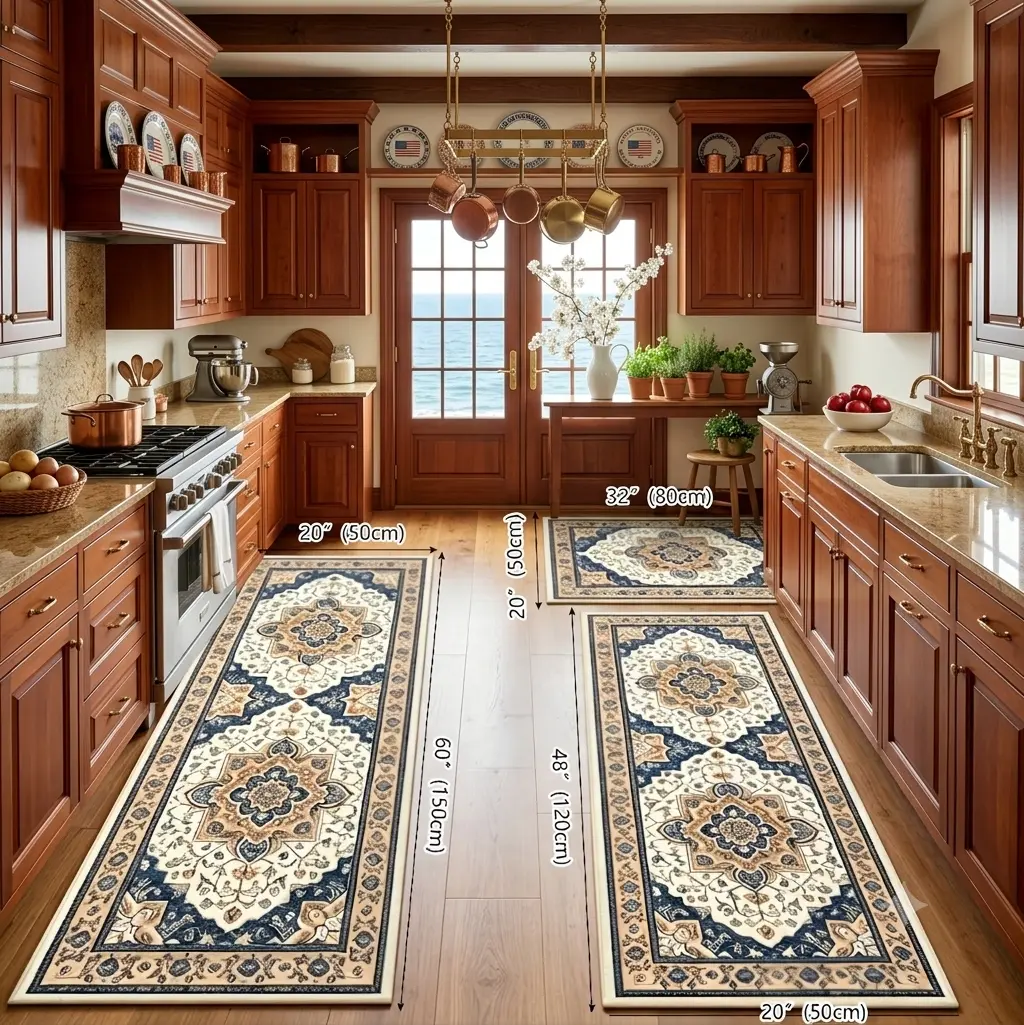 Azulia Home Farmhouse Kitchen Rugs Set of 3 (20"x24", 20"x30", 20"x48"), Non-Slip Washable Boho Kitchen Mats, Runner Rug for Floor, Kitchen, Laundry, Hallways