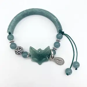 Natural Jade Blue Water Half Bracelet Niche Design Simple Fashionable Temperate New Chinese Style Retro Adjustable Rope Half Bracelet