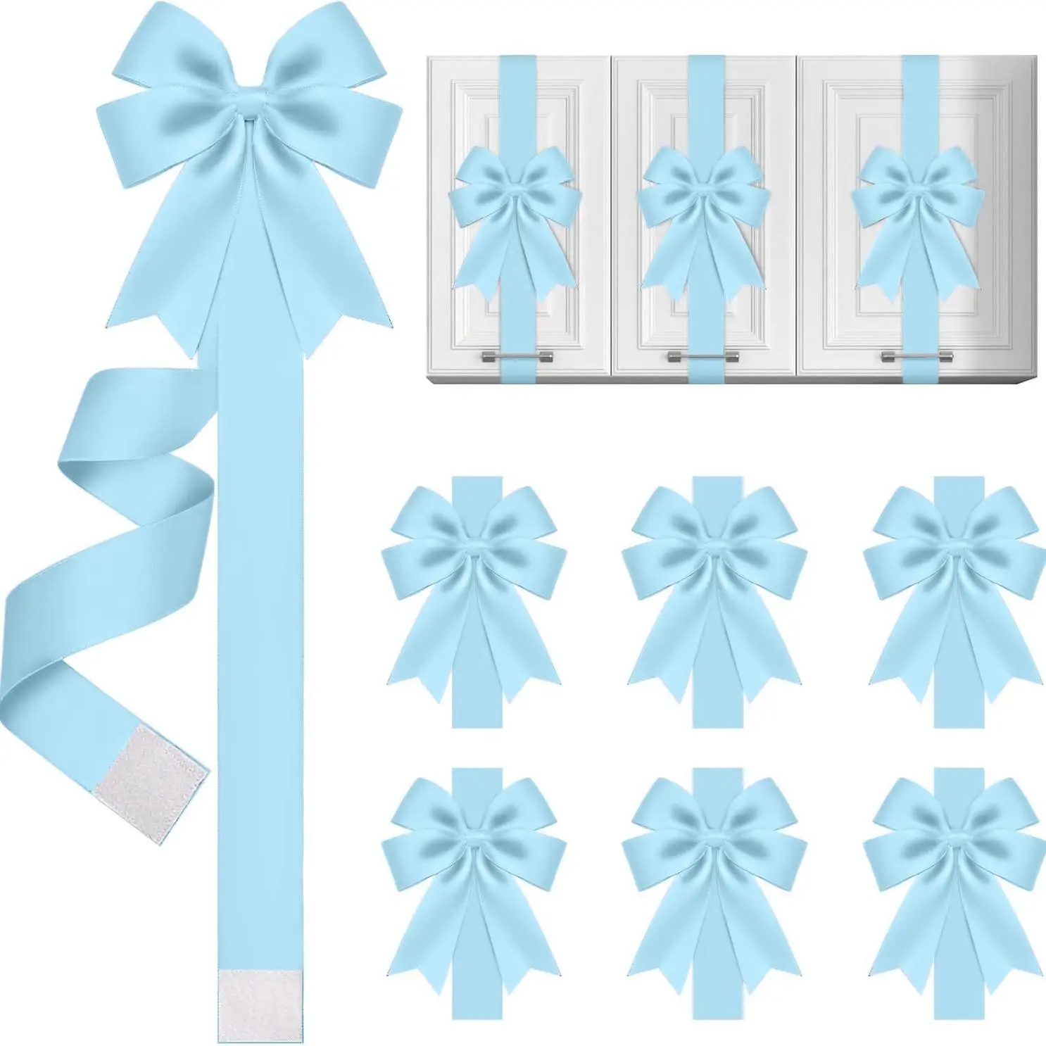 Large Bow Decor Set, 4/6/8 Pieces, Durable Ribbon, Elegant for Doors, Fireplaces, Cabinets, Holiday Decor, Party Decor, Blue Color, Party Decoration Supplies