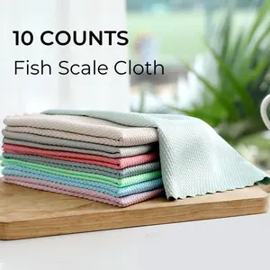 10 Counts Fish Scale Streak-Free&Lint-Free Magic Cleaning Cloth Microfiber Reusable Cleaning Rags for Glass Mirror Window Car  Durable Miracle Polishing Towels Shiny Wipes Multipurpose Absorbent Nanoscale Cleaning Cloth, Suitable for Home, Kitchen and Aut