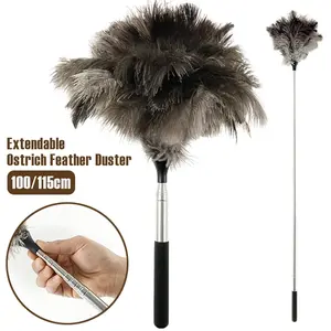 100/115cm Ostrich Feather Duster Retractable Cleaning Feather Duster with Nonslip Handle Home Cleaning Tools for Pendant Lamp