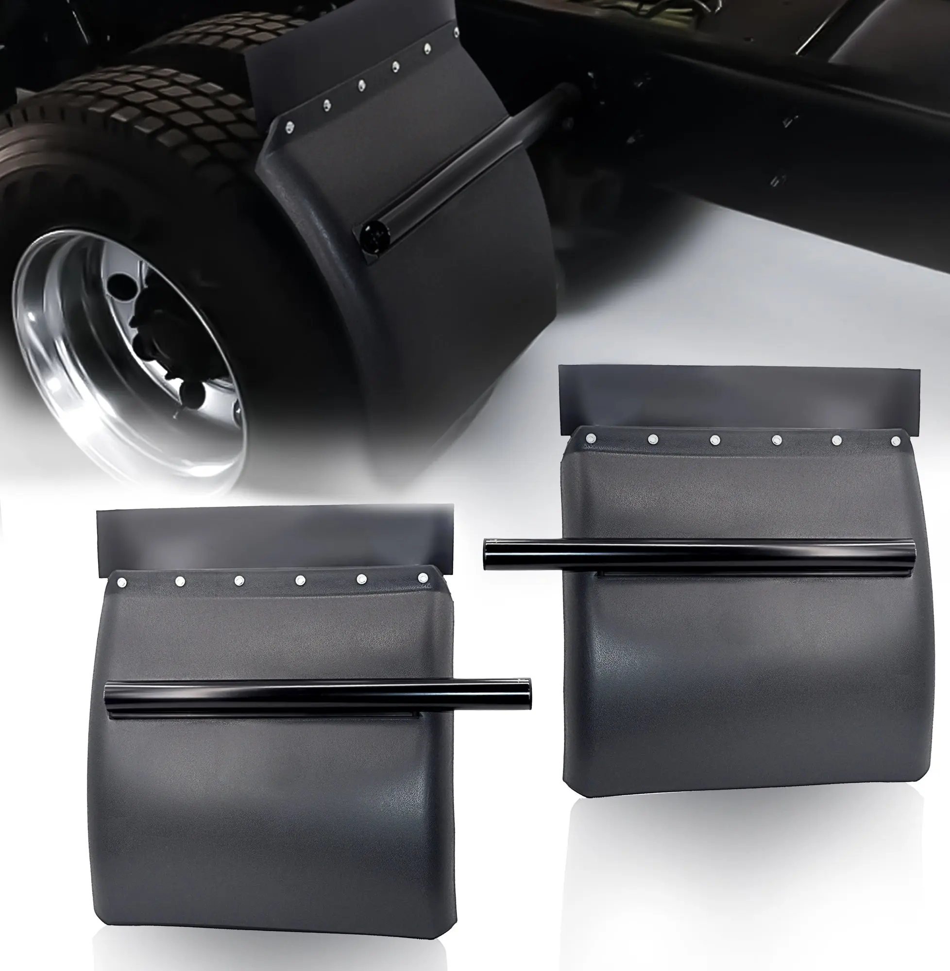 24 x 24 Heavy-Duty Quarter Fenders for Kenworth, Freightliner, Peterbilt, Mack, Volvo | Black Poly Automotive Car
