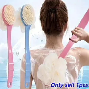 2-In-1 Back Cleaning Shower Brush Set, Long Handle Exfoliating Tool Body Scrubber with Bath Sponge, Durable Dual Head Design for Oily Skin Care, Bathroom Supplies