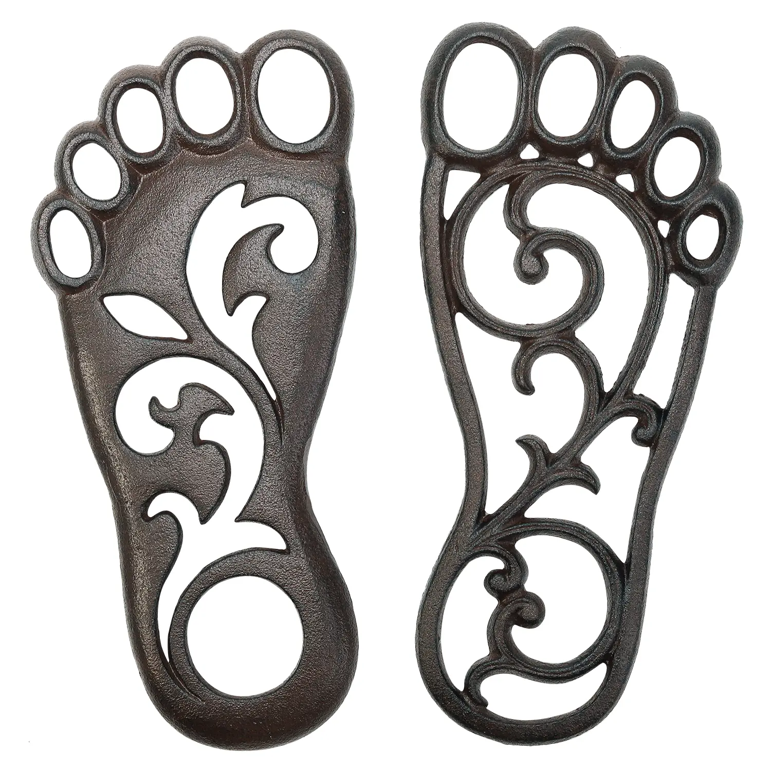 Sungmor Cast Iron Left/Right Set Garden Stepping Stones, 2-Piece Sturdy Metal Pavers for Front Door, Outdoor Yard Walkway Landscaping Decor