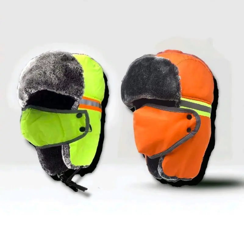 High Visibility Ushanka Trapper Hat for Men and Women, Neon Russian Winter Headgear with Warm Faux Fur Lining, Chin Strap, and Ear Flaps for Cold Weather Construction Gear, Neon Color, Polyester, Faux Fur Liner, Size Fits Most, Polyester Clothes, Men/Wome
