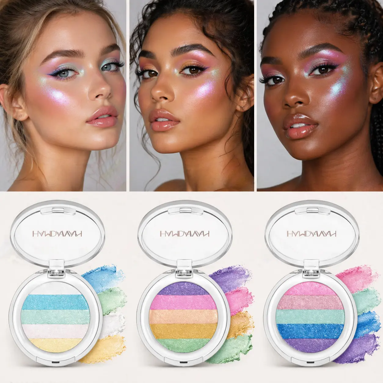 Rainbow Glitter Highlighter Palette – Holographic Pastel Shimmer Eyeshadow Powder | Blendable Buildable Long-Lasting Makeup for Face & Body | Y2K Euphoria Coquette Ethereal Colorful Glow | Rave Festival Pride Halloween Party Cosplay Daily Women