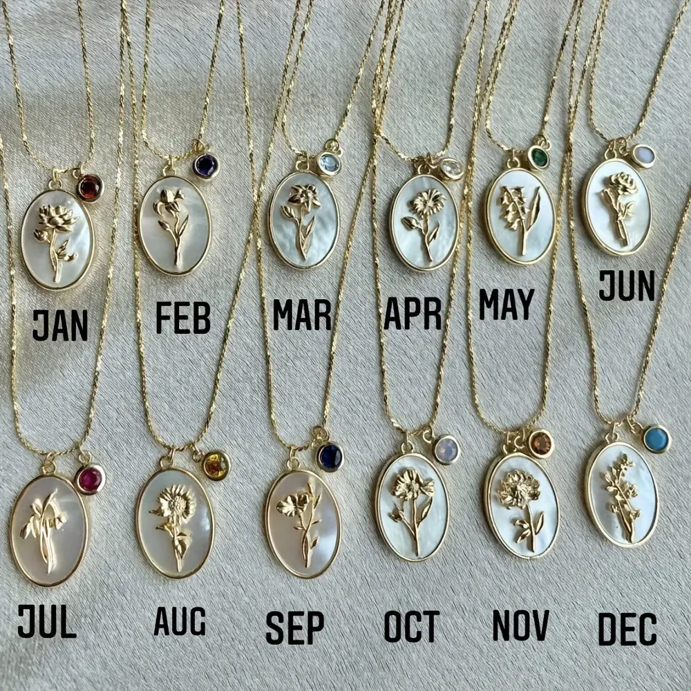 3D Birth Flower Oval Pendant Necklace - Adjustable Chain, Hypoallergenic Jewelry - Exquisite Classic Month Symbols Design - Everyday Wear, Womens Gifts for Girlfriend, Birthday Gift Jewelry, Flowers, Casual, Accessories For Women, Gf Gift