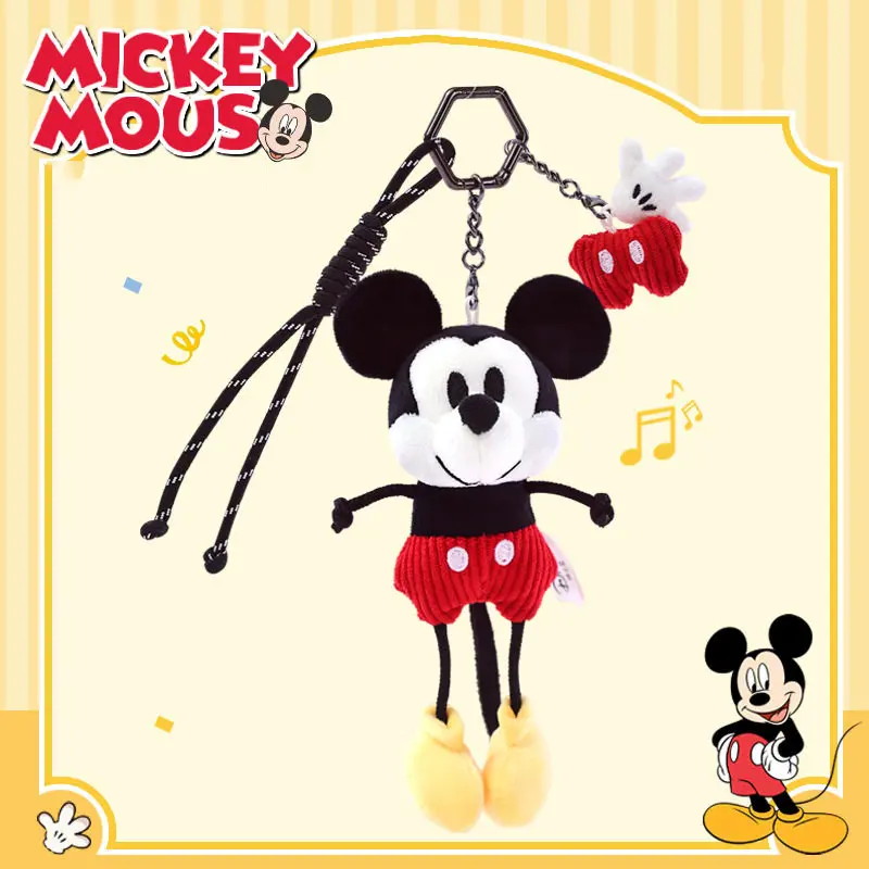 Disney Mickey Mouse Plush Keychain, Soft Cartoon Character Bag Charm with Durable Clip & Wrist Strap for Key Organization, Collectible Travel Accessories