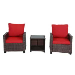 Double Outdoor Camping Single Rattan Sofa 3-Piece Set Easy to Install with Cushion Suitable for Balcony, Garden, Courtyard