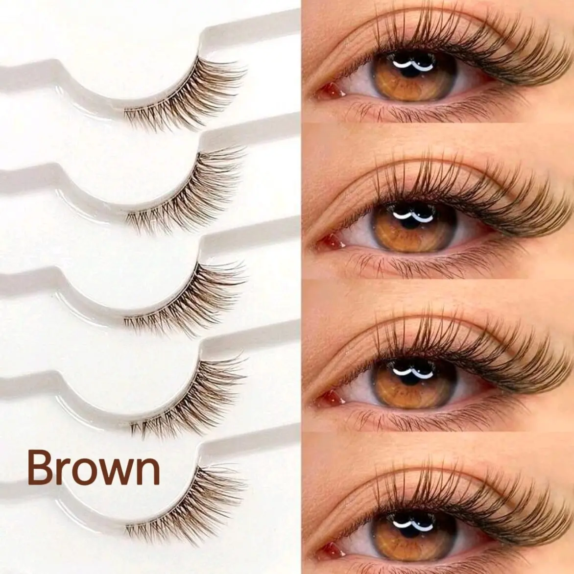 7 Pairs Brown Natural Half Eye Lashes Cat Eye With Clear Band Wispy False Eyelashes Natural Look 3/4 Corner Lashes Short Accent Lashes Beginner Friendly, Daily, Dating, Party, Office, Wedding, Versatile Use Fluffy Wispy Lashes
