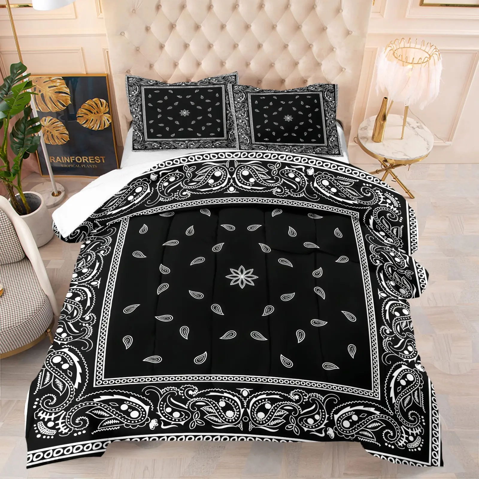 Retro Paisley Square Print Comforter Set, Bohemian Bedding Set, Boho Bed Set, Comfy Bedding Set, Comfy Bed Sets, Printed Bedding Set (1 Comforter + 1/2 Pillowcase, No Pillow Core), Suitable For Teenagers, Adults, Master Bedroom