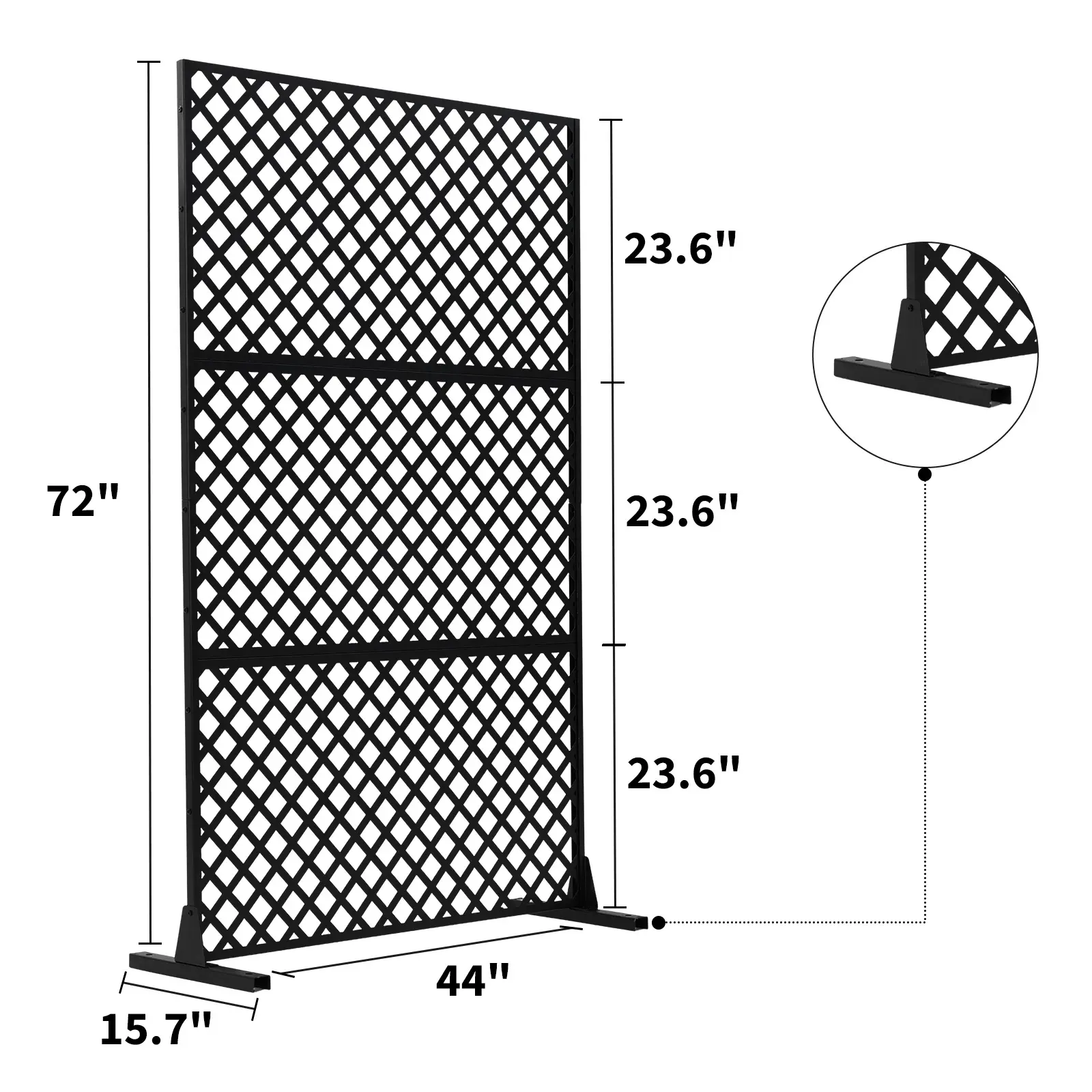 3-Panel Freestanding Outdoor Privacy Screen, 36/44/47×72 Inch Metal Steel Privacy Fence with Stand, Black Decorative Divider for Patio Balcony Indoor & Garden Use, Room Divider, Divider Living Room